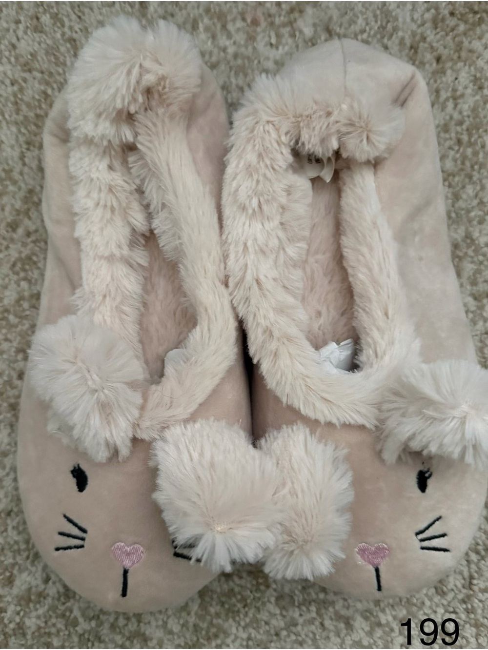 Pj future bunny Plush Bunny Pom-Pom Slippers M 7/8 winter longwear romantic